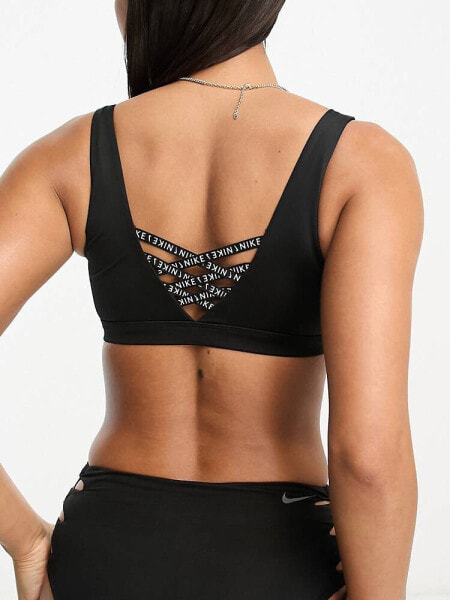 Nike Swimming Icon Sneakerkini scoop neck bikini top in black 