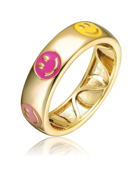 Kids/Teens 14k Yellow Gold Plated Yellow & Pink Emoji Smiling Face Stacking Band