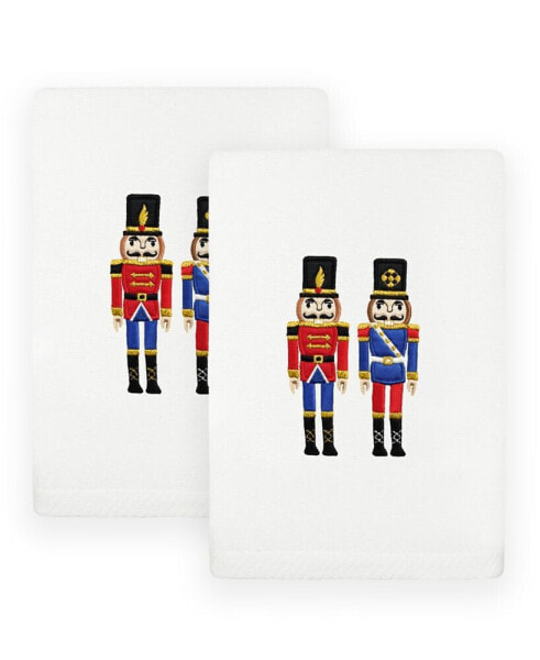 Christmas Nutcrackers Embroidered Luxury 100% Turkish Cotton Hand Towels, 2 Piece Set