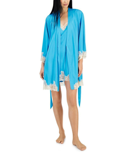 Women's Lace-Trim Stretch Satin Robe, Created for Macy's