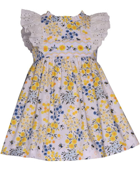 Baby Girls Sleeveless Smocked Bee Print Dress