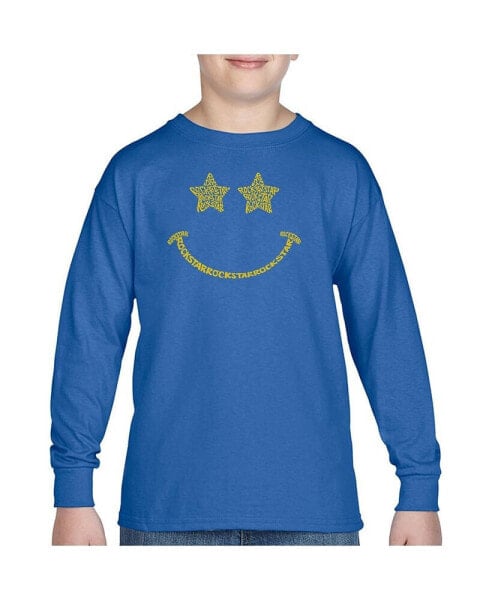 Big Boy's Word Art Long Sleeve T-shirt - Rockstar Smiley
