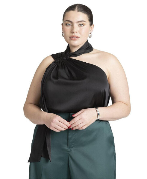 Plus Size Draped Neckline Blouse With Ties