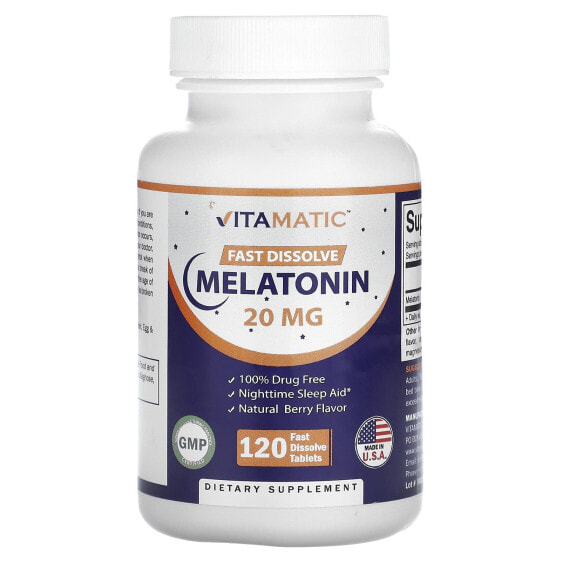 Витамины для здорового сна Vitamatic Мелатонин Быстрого Растворения Натуральная Ягода 20 мг 120 таблеток быстрого растворения