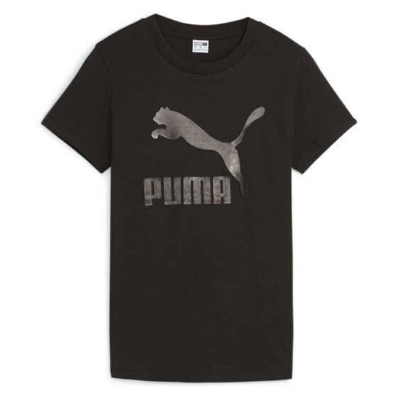 Puma Classics Shiny Logo Crew Neck Short Sleeve T-Shirt Womens Black Casual Tops