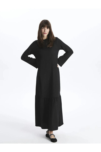 LCW Modest Dik Yaka Düz Uzun Kollu Kadın Elbise Elbise