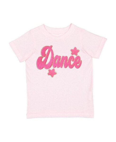 Little and Big Girls Dance Script Patch Short Sleeve T-Shirt