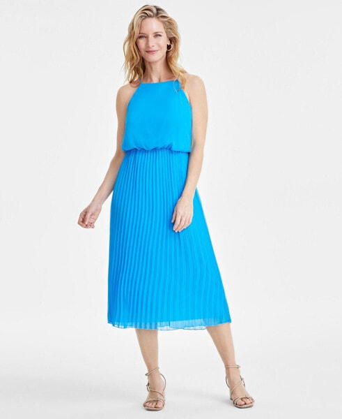 Women's Blouson Pleated Midi Dress