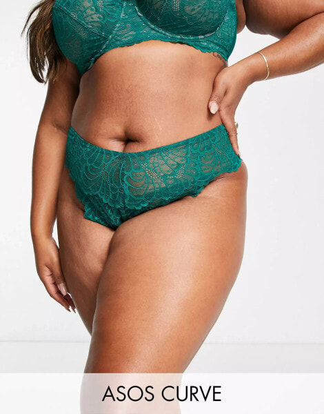 ASOS DESIGN Curve – Sienna – Brasilianischer Spitzenslip in Tannengrün mit hoher Taille