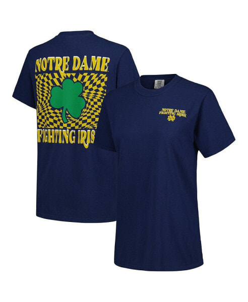 Women's Navy Notre Dame Fighting Irish Comfort Colors Checkered Mascot T-Shirt