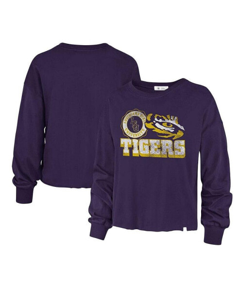 Women's Purple Distressed LSU Tigers Bottom Line Parkway Long Sleeve T-shirt