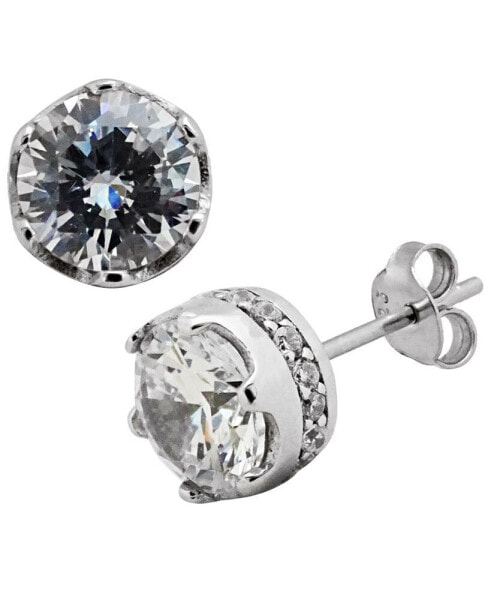 Sutton Sterling Silver Round Stud Earrings With Cubic Zirconia Trim