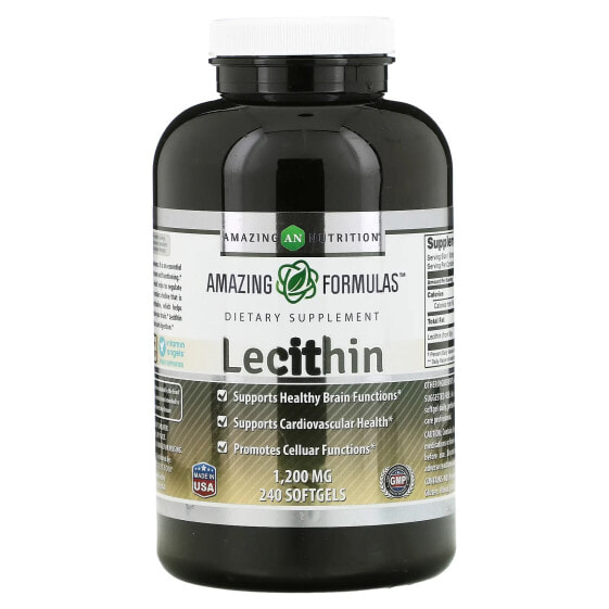 Витамины для нервной системы amazing nutrition Lecithin, 1,200 мг, 240 капсул
