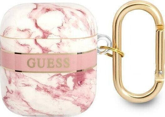 Guess Etui ochronne Marble Strap Collection do AirPods różowe