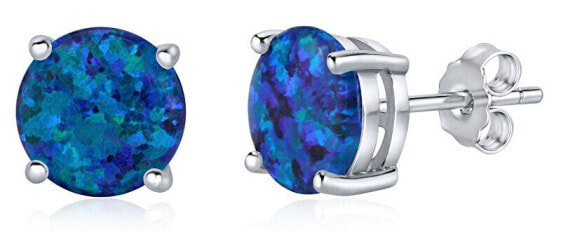 Silver earrings with dark blue synthetic opal JJJ302004DB