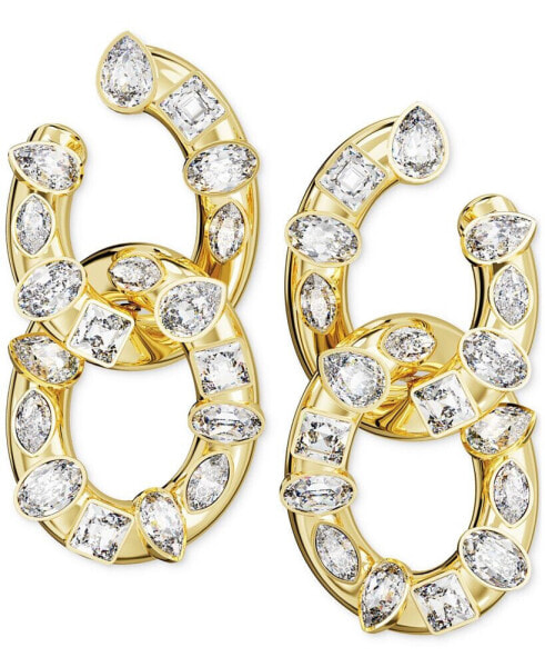 Gold-Tone Crystal Bezel Interlocking Hoop Drop Earrings