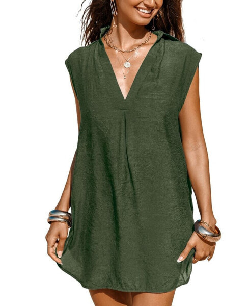 Women's V-Neck Basic Collar Cover-Up Dress