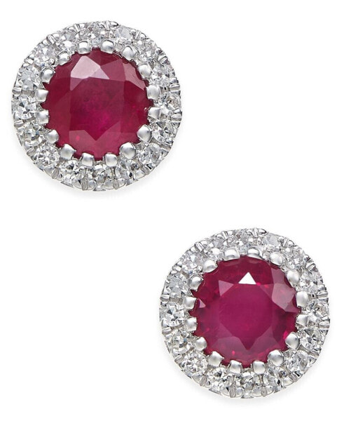 Sapphire (5/8 ct. t.w.) and Diamond (1/10 ct. t.w.) Stud Earrings in 14k White Gold (Also Available in Ruby and Emerald)
