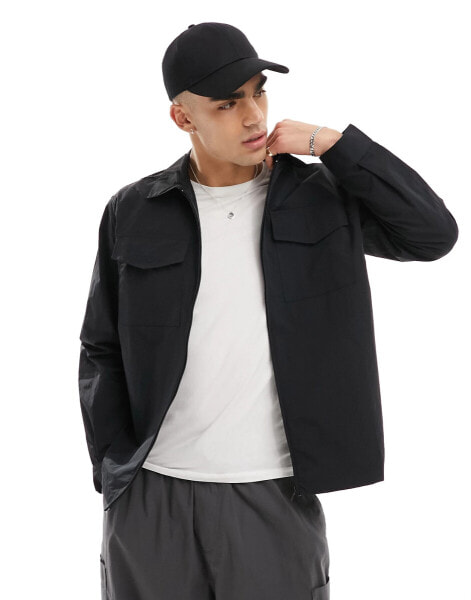 Champion utility zip up overshirt in black