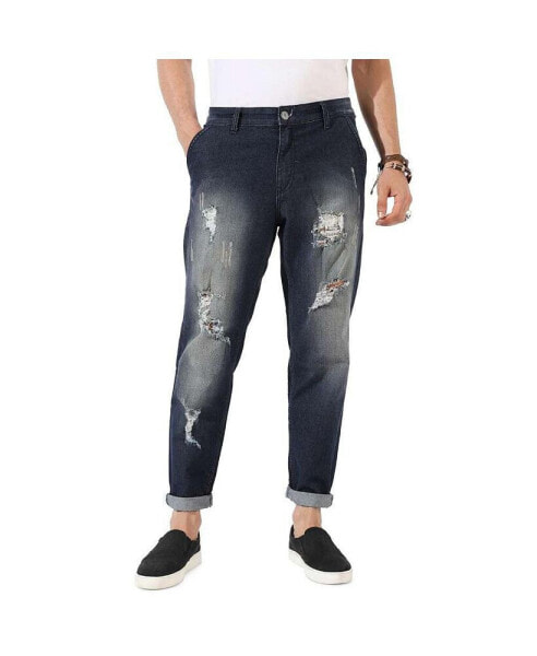 Men's Ripped Dark-Wash Denim Jeans