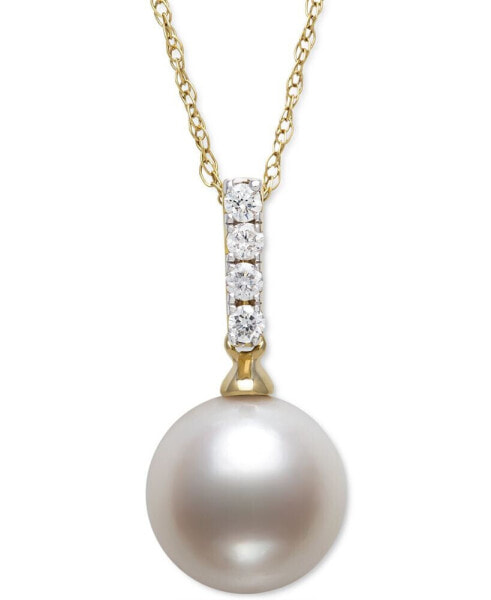 Belle de Mer cultured Freshwater Pearl (8mm) & Diamond (1/20 ct. t.w.) 18" Pendant Necklace in 14k Gold, Created for Macy's