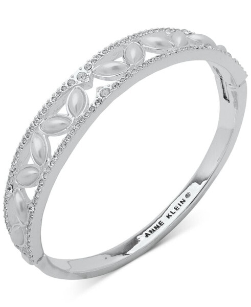 Silver-Tone Imitation Pearl Crystal Navette Hinge Bracelet