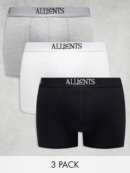 AllSaints 3-pack cotton trunks in black, grey, white