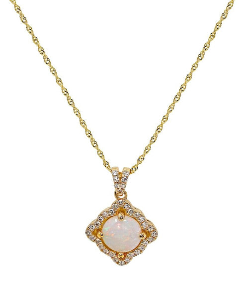 Opal (5/8 ct. t.w.) & Diamond (1/6 ct. t.w.) Halo Pendant Necklace in 14k Gold, 16" + 2" extender