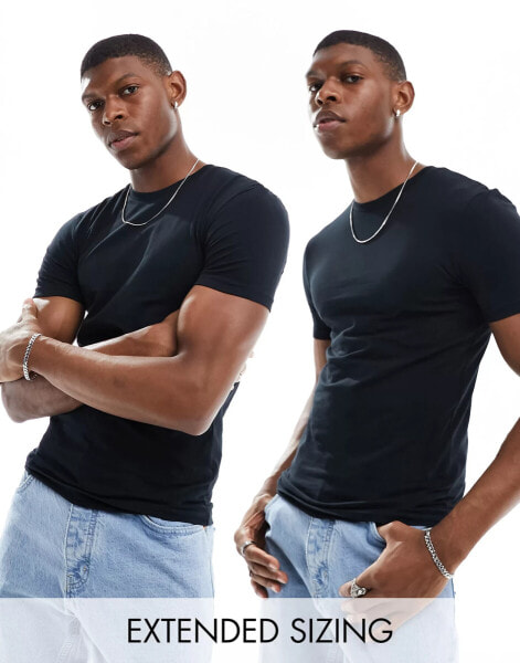 ASOS DESIGN 2 pack muscle fit t-shirt with crew neck in black