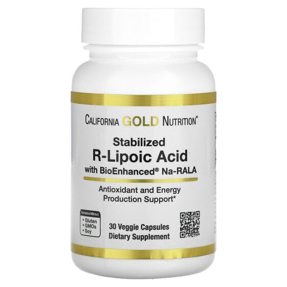 Антиоксидант California Gold Nutrition Stabilized R-Lipoic Acid, 30 вегетарианских капсул