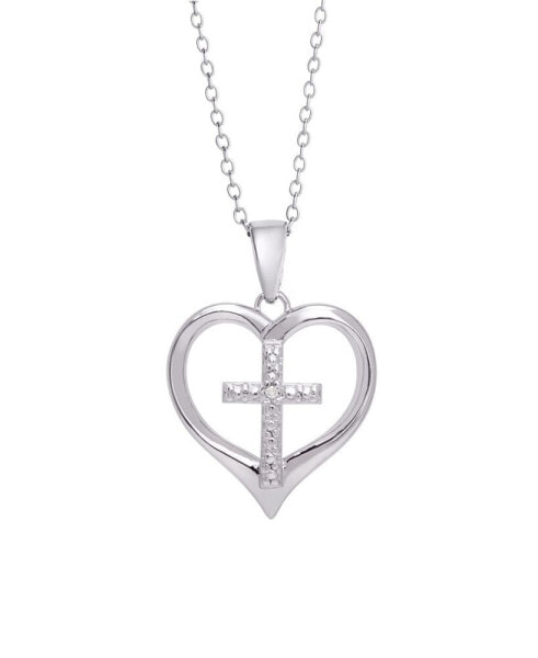 Diamond Accent Silver-plated Cross in Heart Pendant Necklace