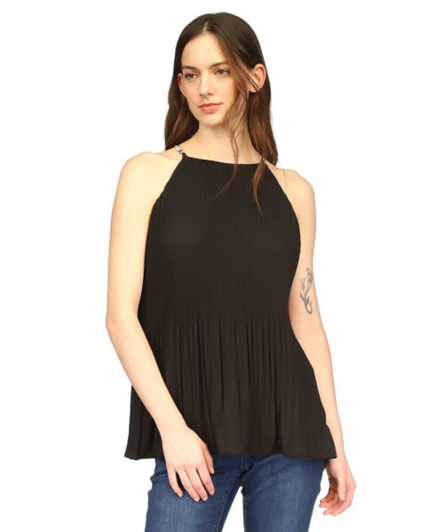 Women's Chain-Strap Halter-Neck Pleated Top