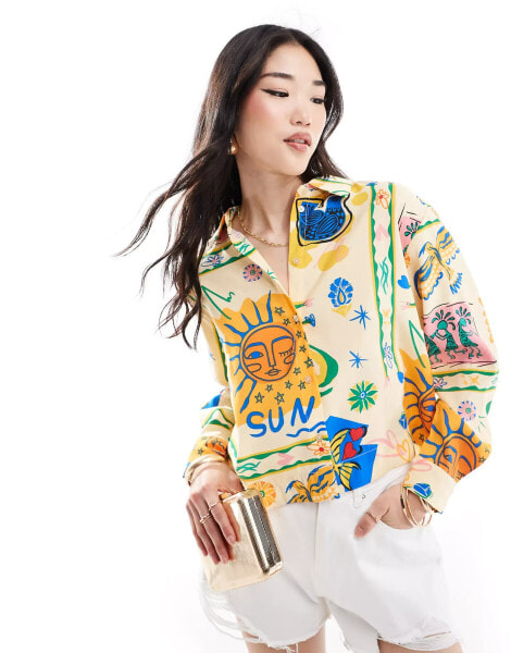 Object cropped boxy shirt in painted print