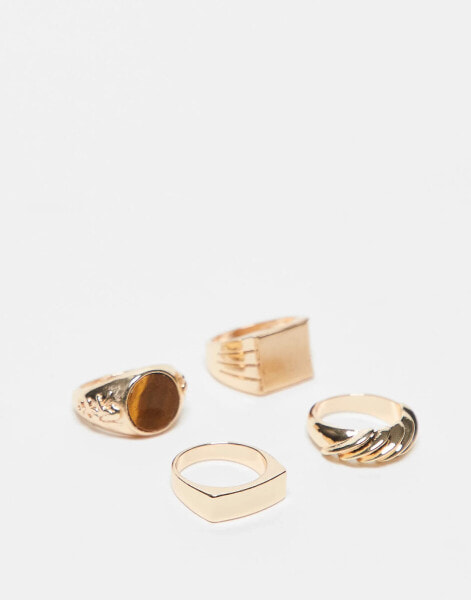 ASOS DESIGN 4 pack ring set in gold tone