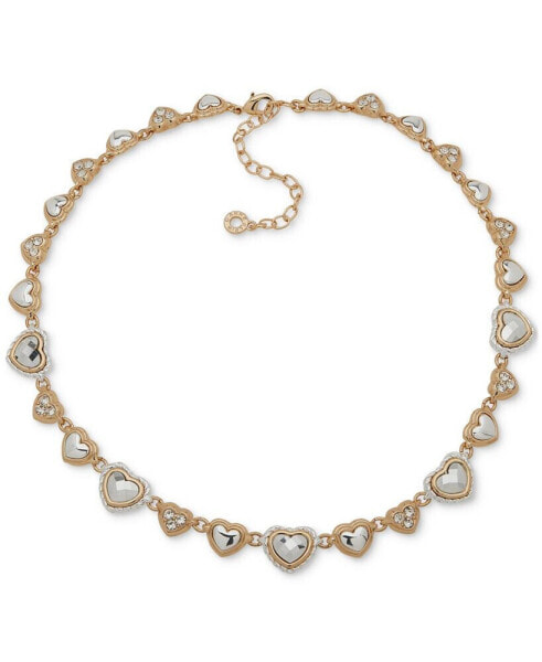 Two-Tone Crystal Heart Motif Collar Necklace, 16" + 3" extender
