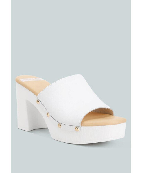 Drew Recycled Leather Block Heel Clogs In White