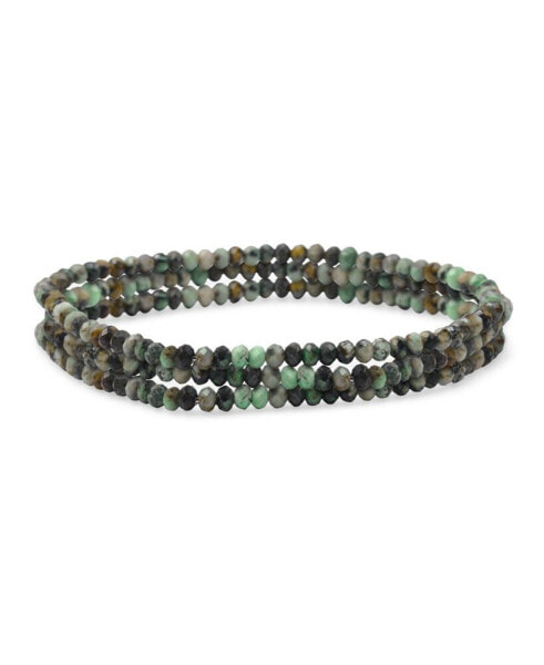 Genuine Natural African Turquoise Faceted Ombre Multicolor Petite Seed Caviar Rondelle Beads Olive Green Stretch Bracelets Stackable Set of 3 Strands