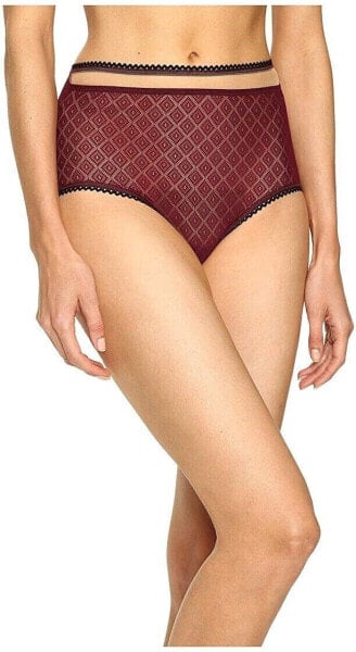 Else 168565 Womens Scalloped Edge Mesh High Waist Brief Berry Size X-Small