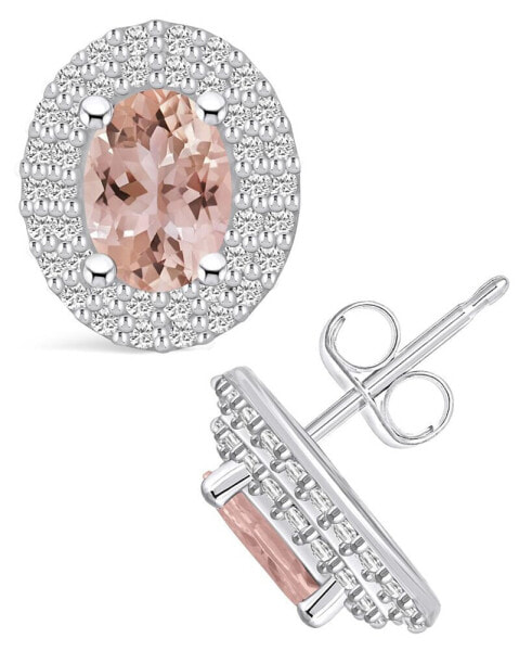 Morganite (1-3/8 ct. t.w.) and Diamond (1/2 ct. t.w.) Halo Stud Earrings in 14K White Gold