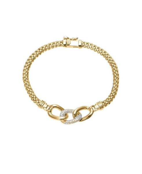 Cubic Zirconia Pave Accented Link Chain Bracelet