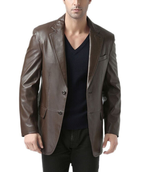 Men Two-Button Leather Blazer