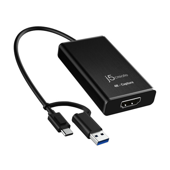 j5create JVA11-N 4K HDMI™ Capture Adapter - Black - USB 3.2 Gen 1 (3.1 Gen 1) - 3840 x 2160 pixels - Aluminium - 0.19 m - Taiwan