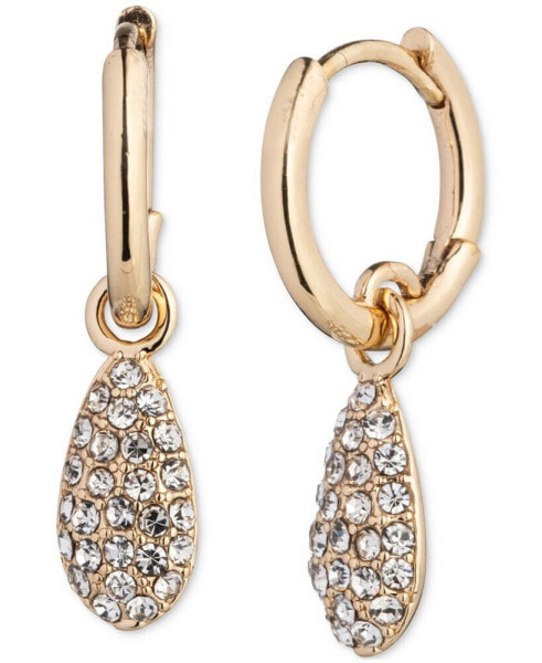 Gold-Tone Pavé Pear-Shape Charm Hoop Earrings