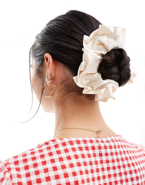 ASOS DESIGN scrunchie with satin frill edge in cream