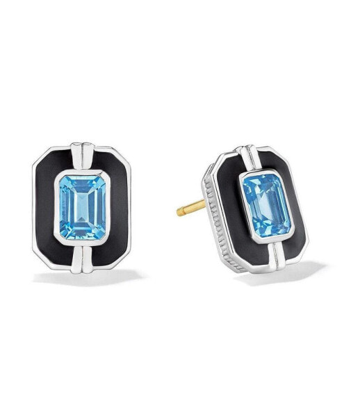 Adrienne Stud Earrings with Enamel and Swiss Blue Topaz