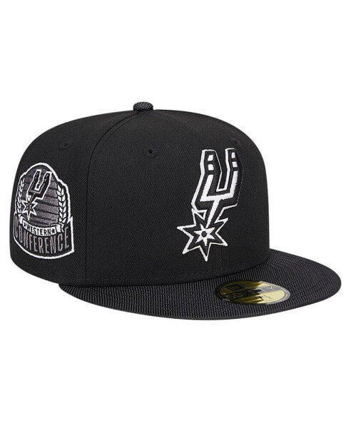 Men's Black San Antonio Spurs Active Satin Visor 59fifty Fitted Hat