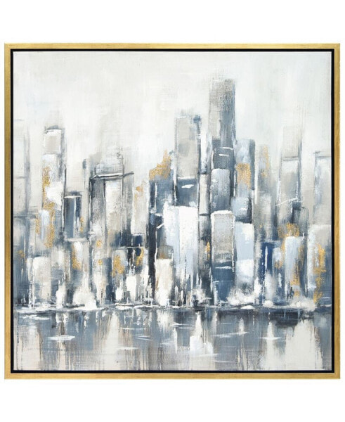 Winter Cityscape Textured Glitter Hand Painted Canvas Wall Art, 36" x 36"