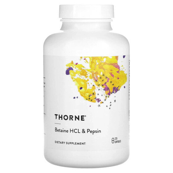 Препарат для пищеварения Thorne Betaine HCL & Pepsin, 225 капсул