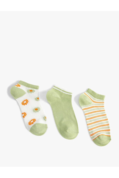 Çiçekli 3'lü Patik Çorap Seti Pamuklu