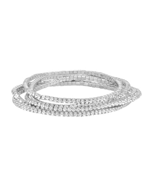Silver-Plated Multi Stretch Crystal Bracelet Set